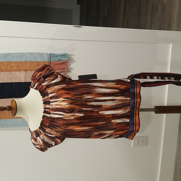 NWT Chime Burnt orange and Navy blue cap sleeve blouse - Picture 1 of 9